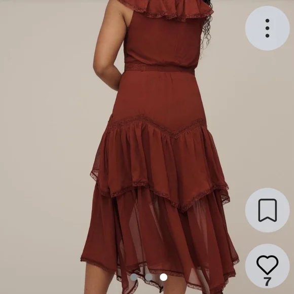 Anthropologie Boho Tiered Ruffle Midi Dress Wine Red Lace - Picture 2 of 8